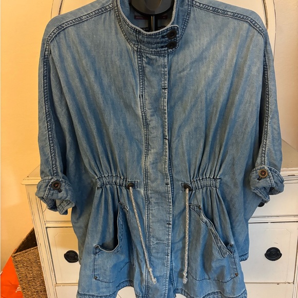 Anthropologie Jackets & Blazers - Pilcro Anthropologie Chambray Utility Anorak Jacket Removable Hood M/L